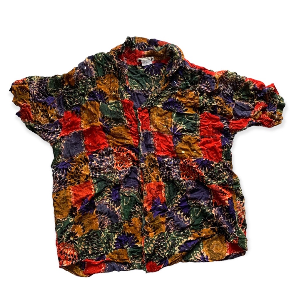 Vintage Patchwork Like Button Down Shirt With Seq… - image 1
